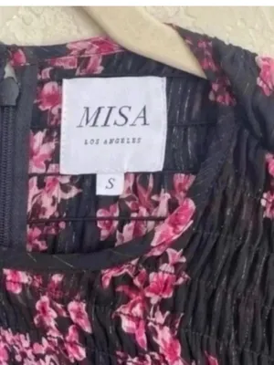 Misa Los Angeles Black Floral Long Sleeve Smocked Mini Dress with Pink Blossoms thumbnail 6