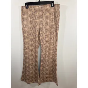 Elodie Tan Animal Print High Rise Flare Leg Pants Women XL NWT Retro Bohemian thumbnail 2