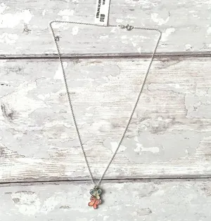 Sterling Silver Butterfly Necklace 18in Pink Jewelry Silver Chain thumbnail 2