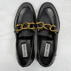 Steve Madden Loafer‎ Black Chain Accent Lug Sole Comfortable Shoes 6.5 thumbnail 8