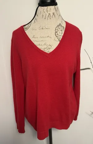 Peck And Peck Luxury Womens Size Xl Red V Neck 2 Ply‎ 100% Cashmere Sweater thumbnail 1