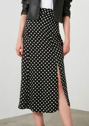 Vintage retro y2k polka dot midi maxi skirt with slit thumbnail 1