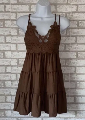 Crochet lace ruffle cami dress Brown Size L thumbnail 1