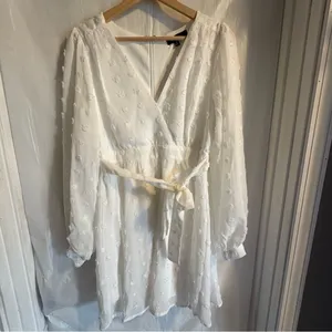 Lulus Always On Repeat White Clip Dot Long Sleeve Mini‎ Dress Sz Medium Chiffon thumbnail 3