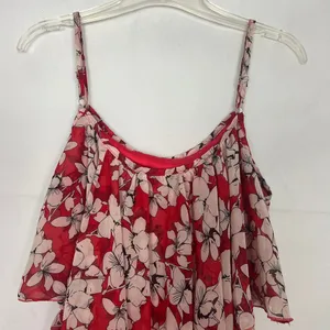 TTI Floral Off Shoulder Chiffon Red Maxi Dress Size Small thumbnail 12