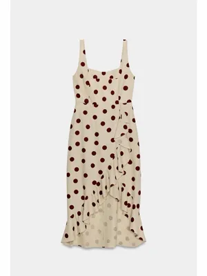 Zara Cream Dress with Brown Polka Dots and Ruffle High-Low Hem thumbnail 8