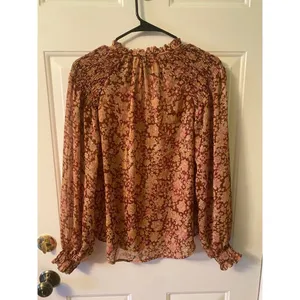 Joie Red Floral blouse small long sleeve Ruffled Stand Up Collar thumbnail 2