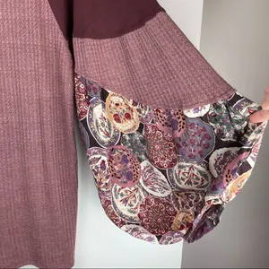 Umgee Waffle Knit Balloon Sleeve Sweater Top Sz Large Boho Patchwork thumbnail 13