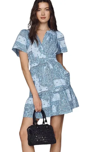 Anthropologie Somerset Mini Dress Blue Scarf Print S thumbnail 1