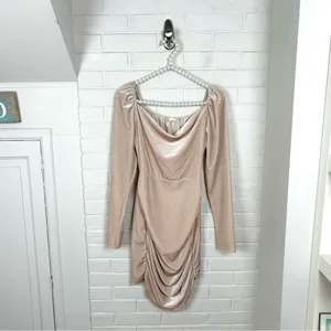 Altar’d State Nude Velvet Shimmer Body-con Long Sleeve Dress Size M thumbnail 2