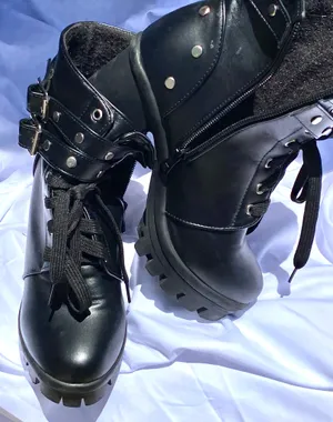 Black Laced up Platform Buckled Boot thumbnail 3