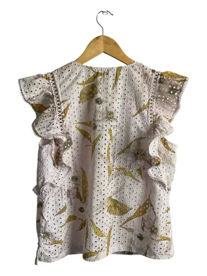 Ted Baker Floral Eyelet Ruffle V-Neck Top - Pink‎ & Olive thumbnail 2
