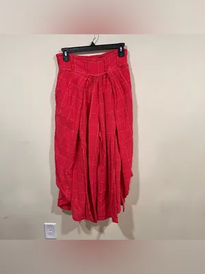 Free People Lunar Cove Wide-Leg Pants Red Combo Sz small Boho Plaid thumbnail 3
