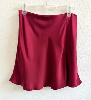 Meshki Satin Mini Skirt in Burgundy Red Purple Small S thumbnail 1