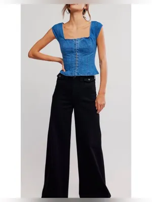 NWT Free People Marilyn Denim Corset - skylight light denim - medium thumbnail 9