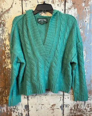 American Eagle Green Cable Knit Hooded Sweater, size Small thumbnail 1