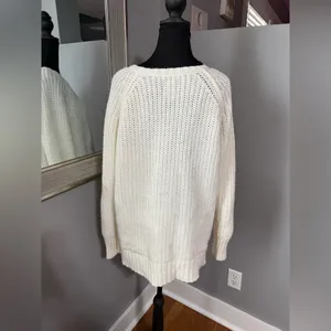 American Eagle Jegging Sweater Ivory Sparkle Knit Scoop Neck Large. thumbnail 4