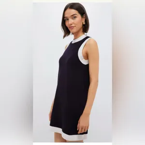 Tuckernuck Marie Dress Navy White Contrast Trim Knit Shift Mini XS thumbnail 2