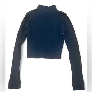 Aerie Black Fitted Cropped Waffle Knit Mock Neck Long Sleeve Top – Size Small thumbnail 2
