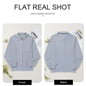 Astylish Women's Oversized Striped Button Down Shirt Navy/ White Small thumbnail 3