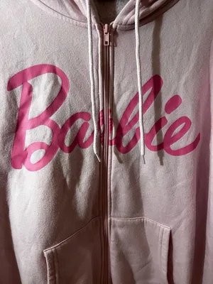 Barbie Pink Full Zip Hoodie Graphic Logo & Doll Face Women's Size XL thumbnail 2