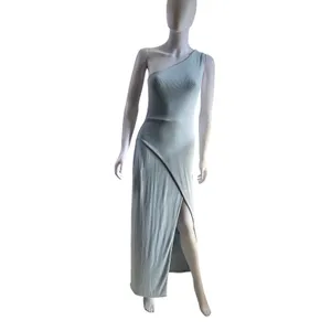 Abercrombie & Fitch One Shoulder‎ Ribbed Maxi Dress Light Blue Tall XST NEW thumbnail 2