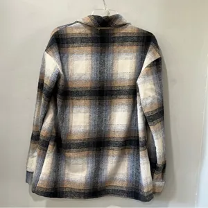 Altar'd State Plaid Oversized Jacket Coat Size XS Blue‎ Taupe Buttons Pockets thumbnail 7