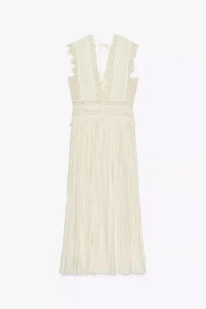 Zara Elegant Lace Trim Dress beads cream boho hippie summer beach thumbnail 9