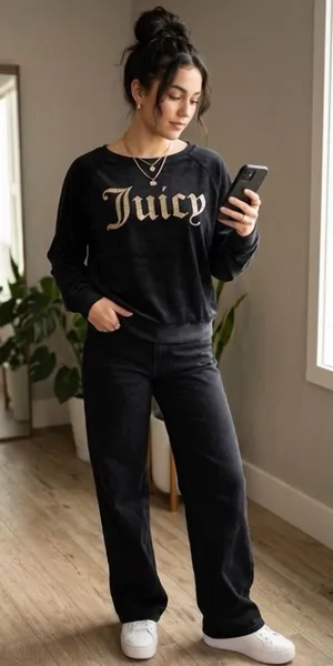 Juicy Couture Sleepwear Black Velour Top with Gold Logo Size Small. thumbnail 1