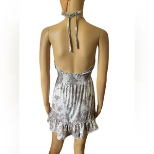 Papaya Y2K Gray Skater Grunge Hippie Grommet Floral Ruffle Mini Halter Top Dress thumbnail 5