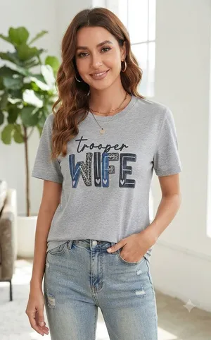 Gildan Gray 'Trooper Wife' Short Sleeve Tee with Blue Accent thumbnail 1