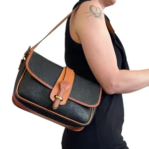 Vintage Dooney & Bourke Black AWL British Tan Leather Equestrian Shoulder Bag thumbnail 2
