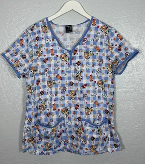 Koi Tokidoki Women L Summer Picnic Eve Scrub Top Shirt Stretch Pockets 1017TKD thumbnail 1