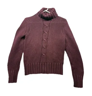 American Eagle Outfitters Plum Chunky Cable Knit Turtleneck Sweater Size Medium thumbnail 1