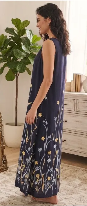 Vintage Jamie Brooke‎ Woman Navy Floral Rayon Sleeveless Maxi Dress 18W Boho thumbnail 1