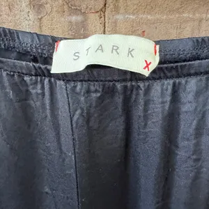 Stark X Anthropologie Black Satin Pants Pull On Size Large Wide Leg Slit Hem thumbnail 2