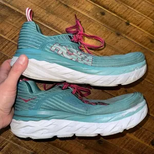 Hoka One One turquoise & pink athletic running 10 sneakers thumbnail 4