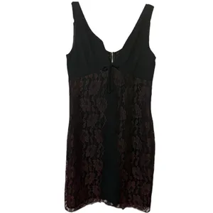 Vintage 90s Y2K Black Brown Lace Slip Dress Dark Romantic Whimsigoth Goth Sz M thumbnail 2