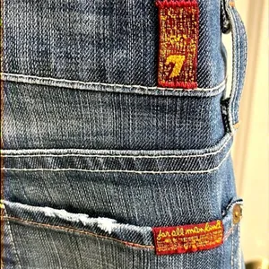 7 for all of Mankind Distressed and Frayed Boycut Button Fly Jeans- Size 27 thumbnail 7