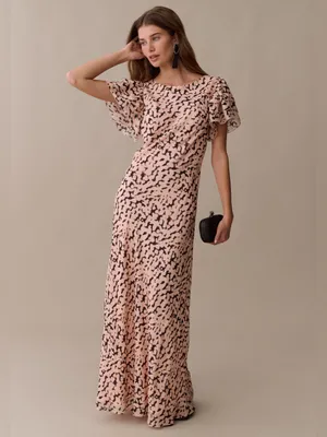 NWT Few Moda Leonor Silk Dress size Medium M pink animal print flutter o.p.t thumbnail 4