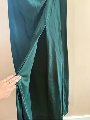 Lulus Signature Elegance Emerald Satin One-Shoulder Maxi Dress Size Large Formal thumbnail 11