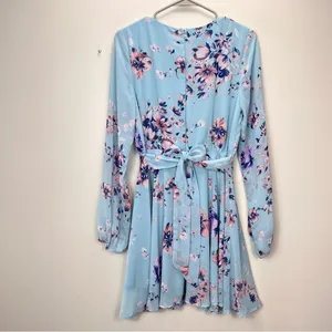 Lulus Always Yours Light Blue Floral Print Long Sleeve‎ Skater Dress SMALL thumbnail 6