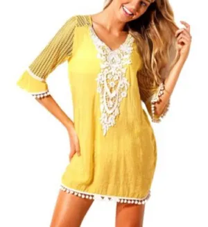 Vintage Inspired Beach Coverup Yellow Size L thumbnail 1