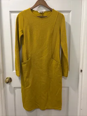 Boden Women’s Ellen Ottoman Dress Mustard Yellow Long Sleeve Pockets Size 6L EUC thumbnail 7