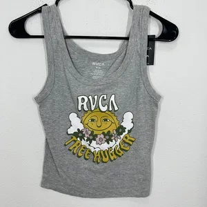 RVCA Women's Size M NWT Cropped‎ Gray Tree Hugger Sun Graphic Tank Top Athletic thumbnail 2