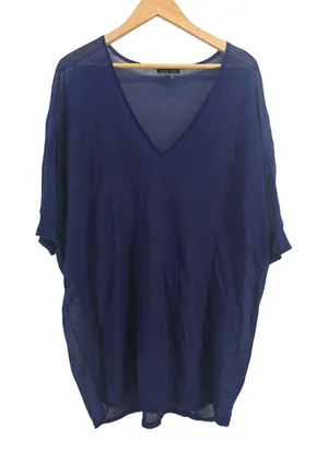 Eileen Fisher Sweater Womens L V-Neck Blue Sheer Mesh Italian Yarn EUC thumbnail 1