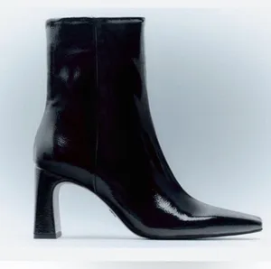 Black Patent Glossy Shine Leather Ankle Boots Block Heel Square Toe thumbnail 5