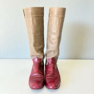 Justin Boots Tan Red Leather Western Cowgirl Knee High Pull On Womens Size 5.5 B thumbnail 2