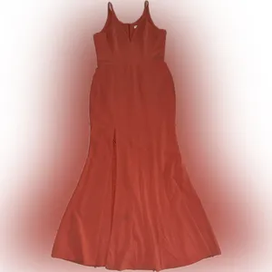 Dress The Population Iris v neck Slit Crepe maxi Gown in orange Size XL thumbnail 3