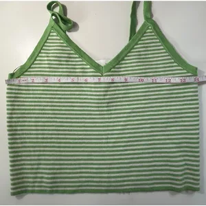 LA Hearts Green White Striped Knit Crop Tank Top V-Neck Camisole‎ Medium thumbnail 4